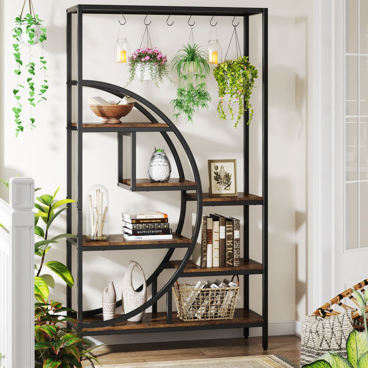 70.9" Tall Plant Stand, 7 Tier Flower Pots Display Rack with 6 Hooks - view 8