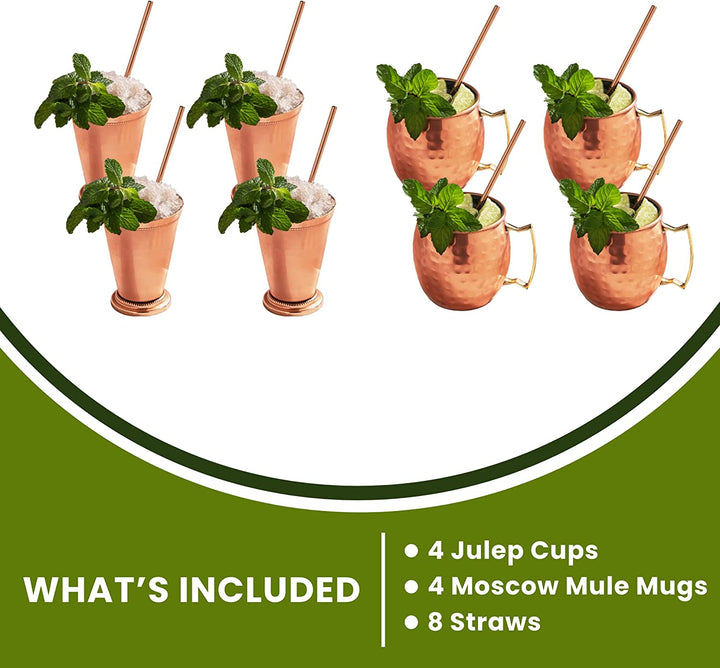 Mint Julep Cups and Moscow Mule Bundle Gift Set - 16 Piece Set