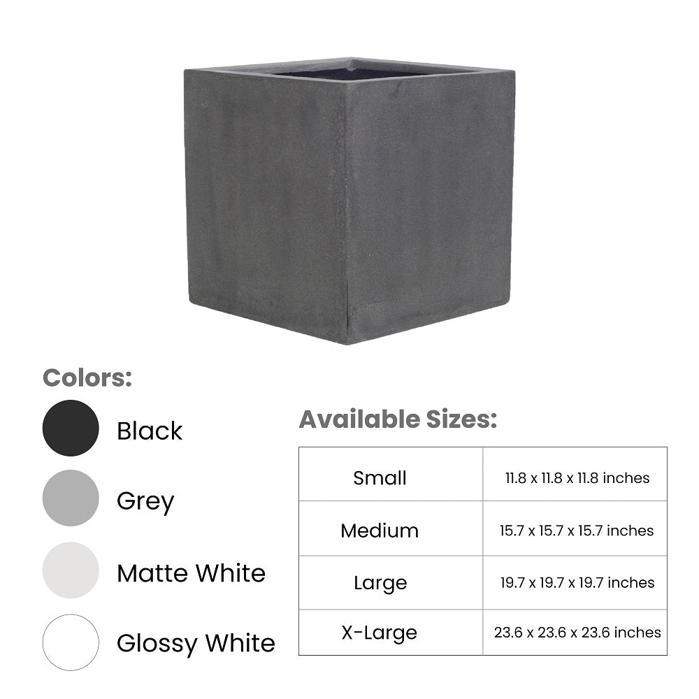 Block Square Planter Pot Indoor Outdoor Fiberstone Planter Box