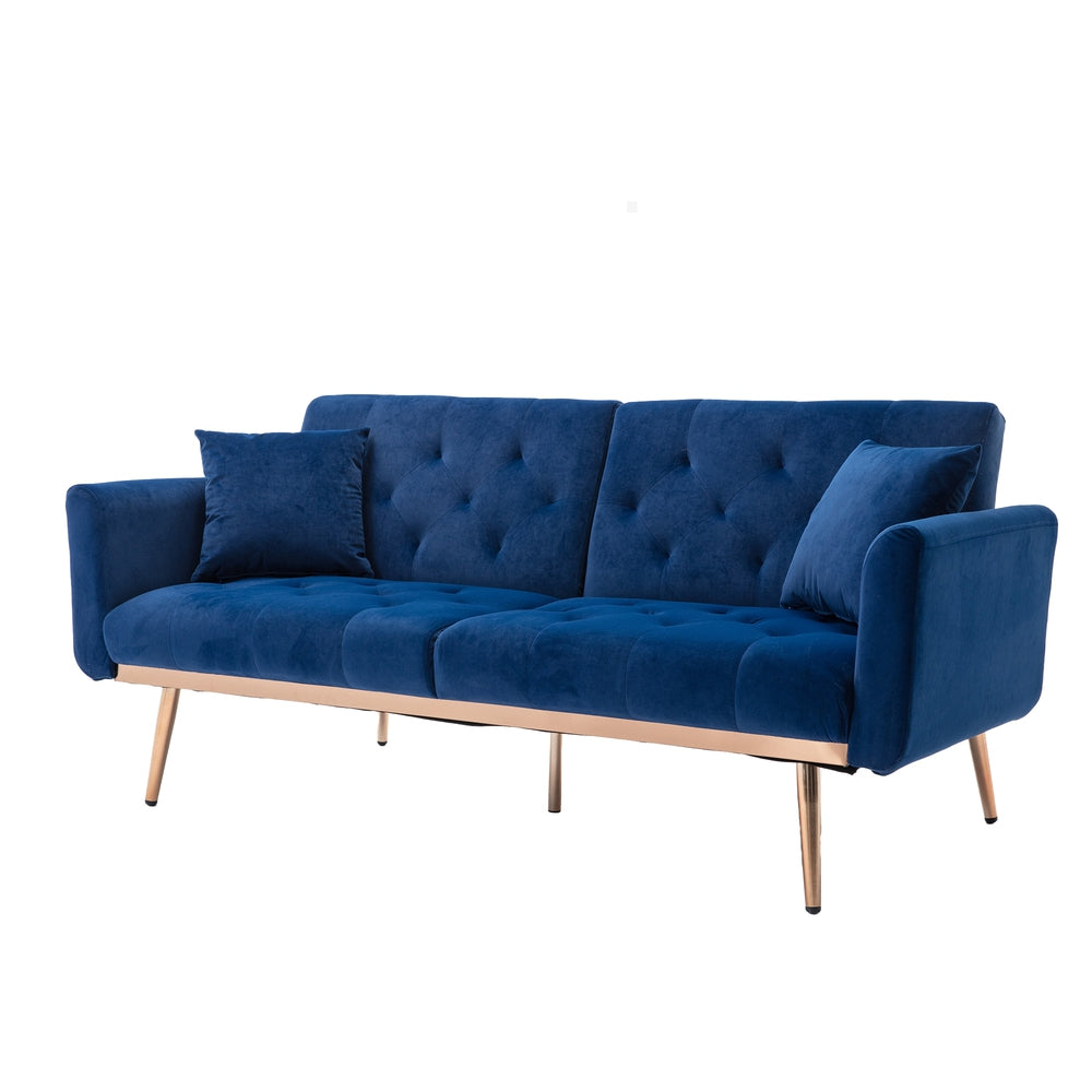 Modern Loveseat Convertible Futon Sofa Couch - Blue