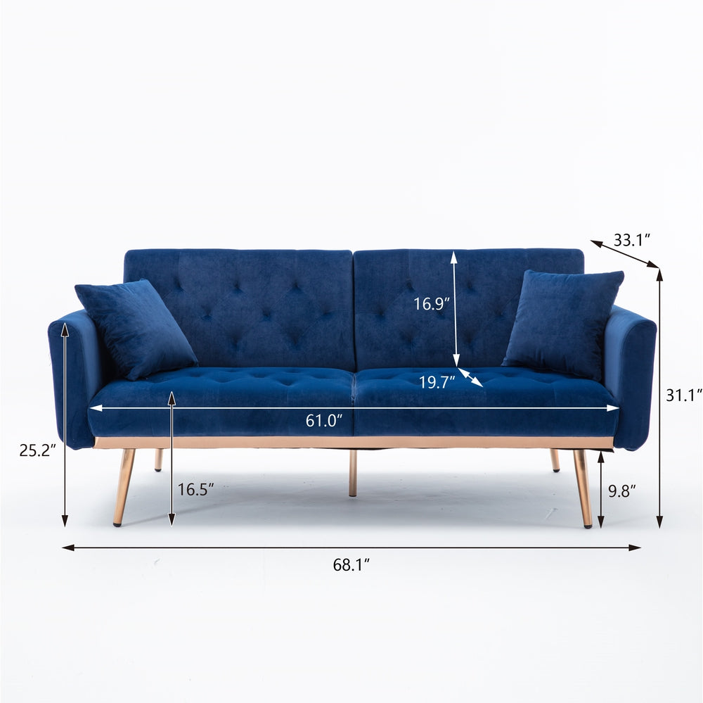 Modern Loveseat Convertible Futon Sofa Couch - Blue