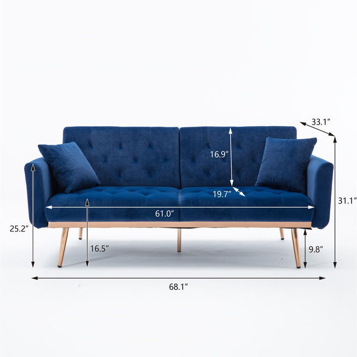 Modern Loveseat Convertible Futon Sofa Couch - Blue