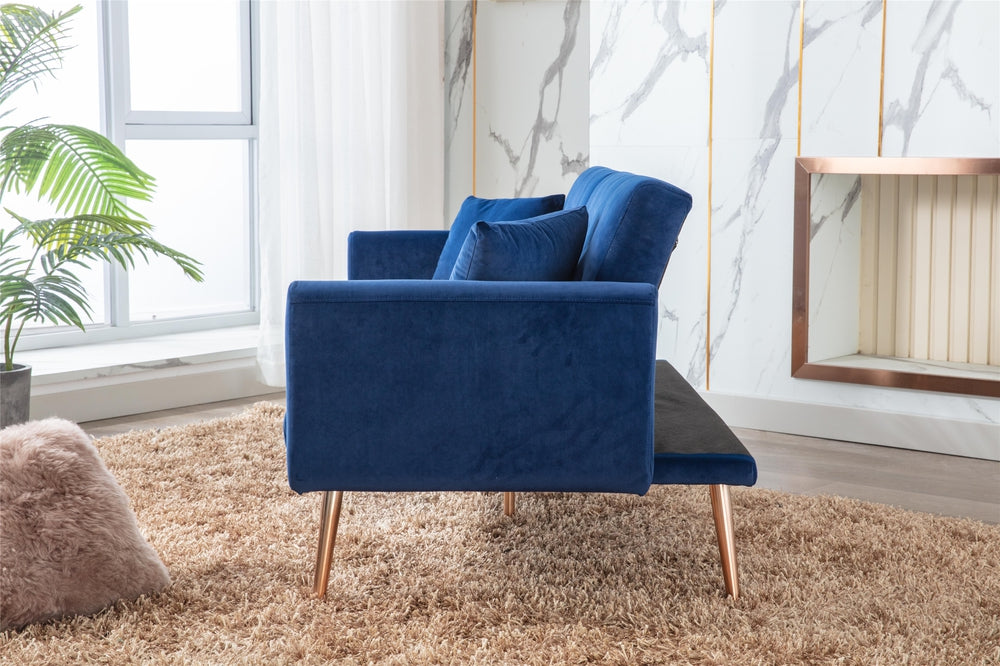 Modern Loveseat Convertible Futon Sofa Couch - Blue