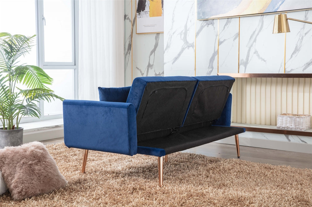Modern Loveseat Convertible Futon Sofa Couch - Blue
