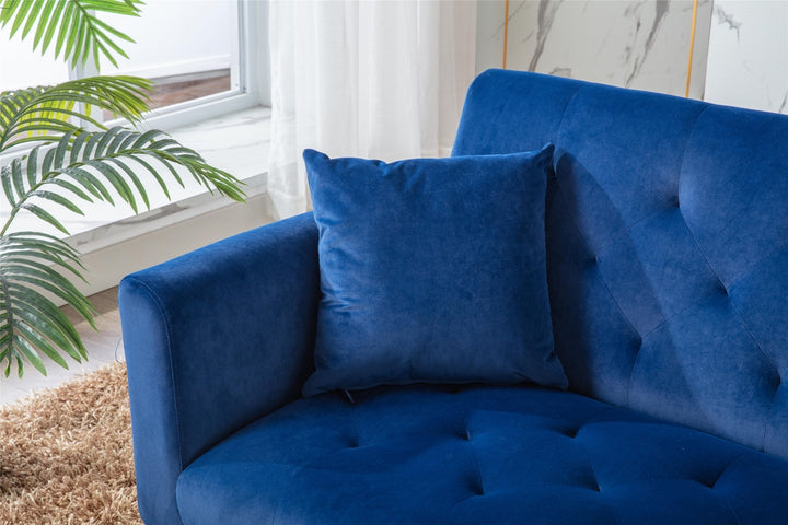 Modern Loveseat Convertible Futon Sofa Couch - Blue