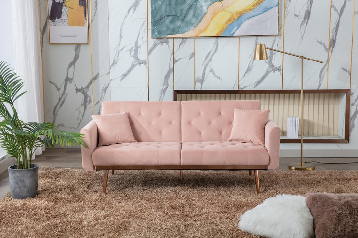 Modern Loveseat Convertible Futon Sofa Couch - Pink