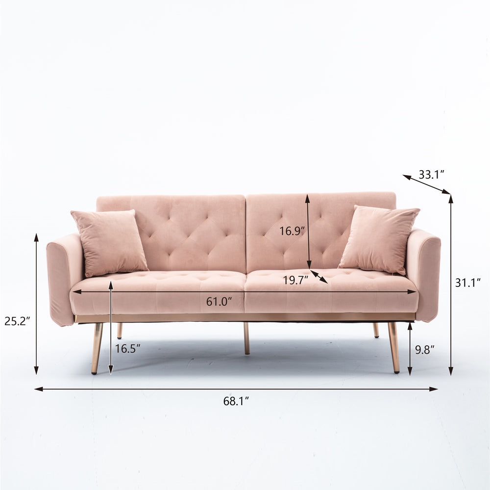 Modern Loveseat Convertible Futon Sofa Couch - Pink