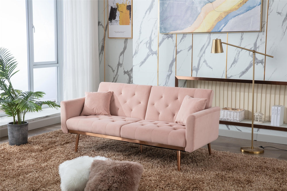 Modern Loveseat Convertible Futon Sofa Couch - Pink