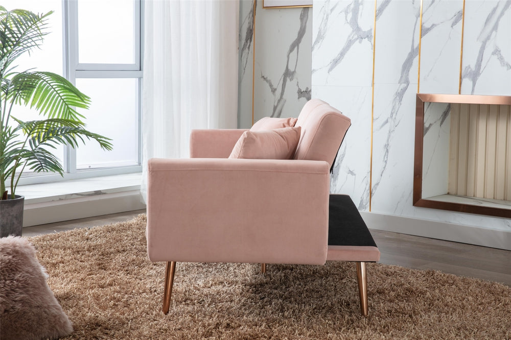 Modern Loveseat Convertible Futon Sofa Couch - Pink