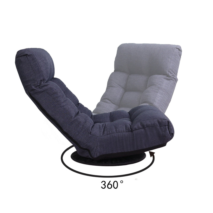 Adjustable Floor Lounger Chair and Ottoman Set - Dark Blue