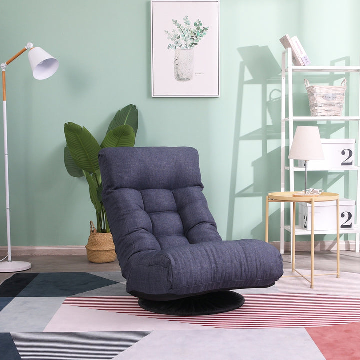 Adjustable Floor Lounger Chair and Ottoman Set - Dark Blue