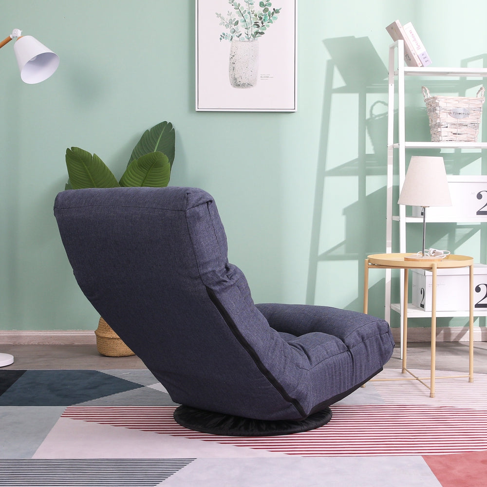 Adjustable Floor Lounger Chair and Ottoman Set - Dark Blue