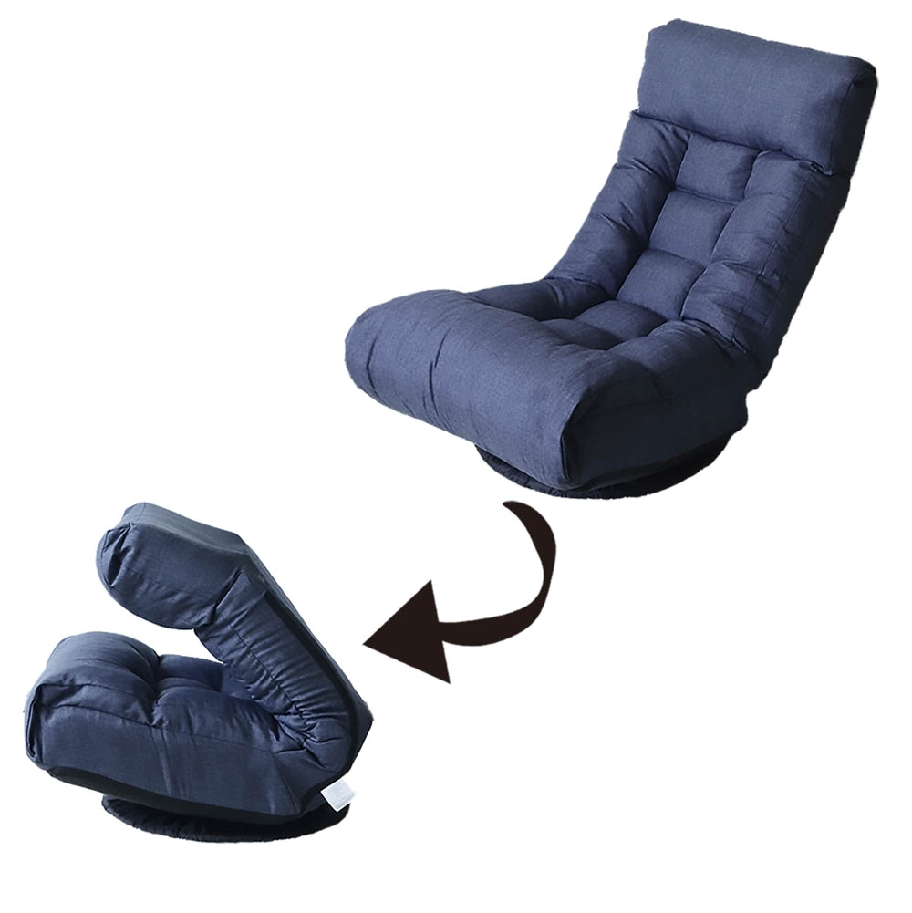 Adjustable Floor Lounger Chair and Ottoman Set - Dark Blue