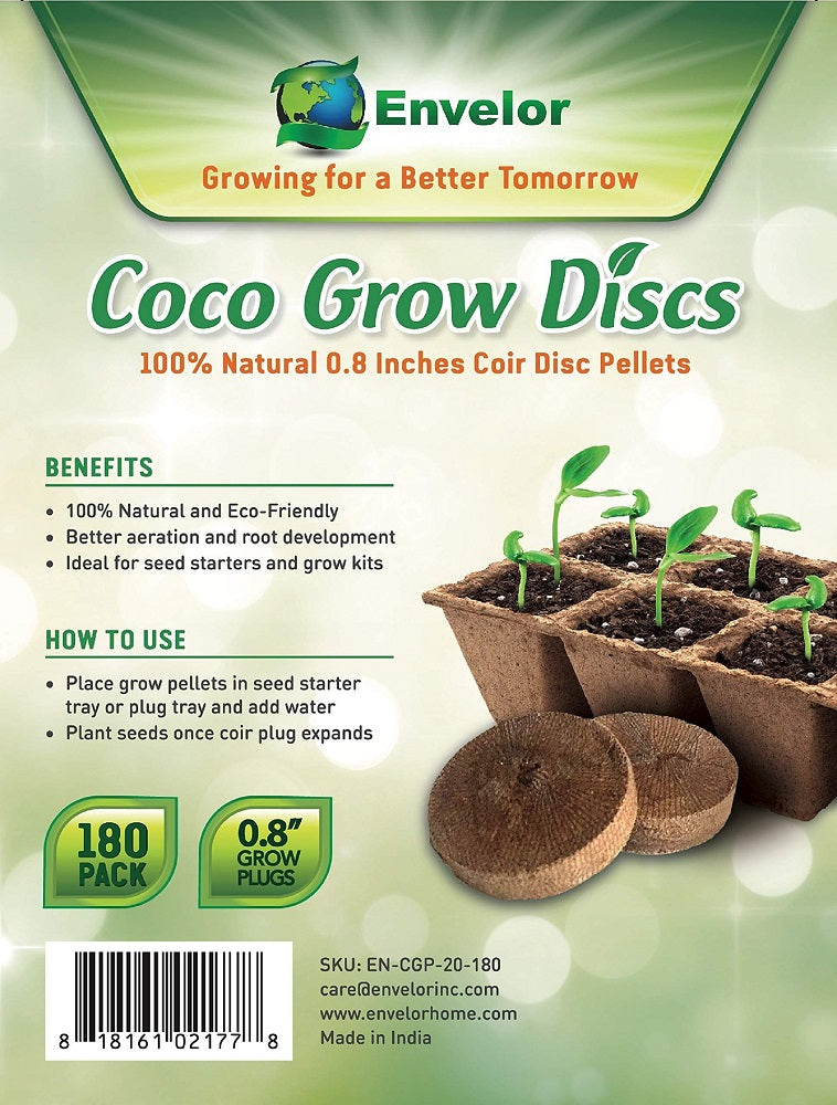 Coco Grow Discs Seed Starter Coir Pellets, 0.8" Dia. - 180 Pack