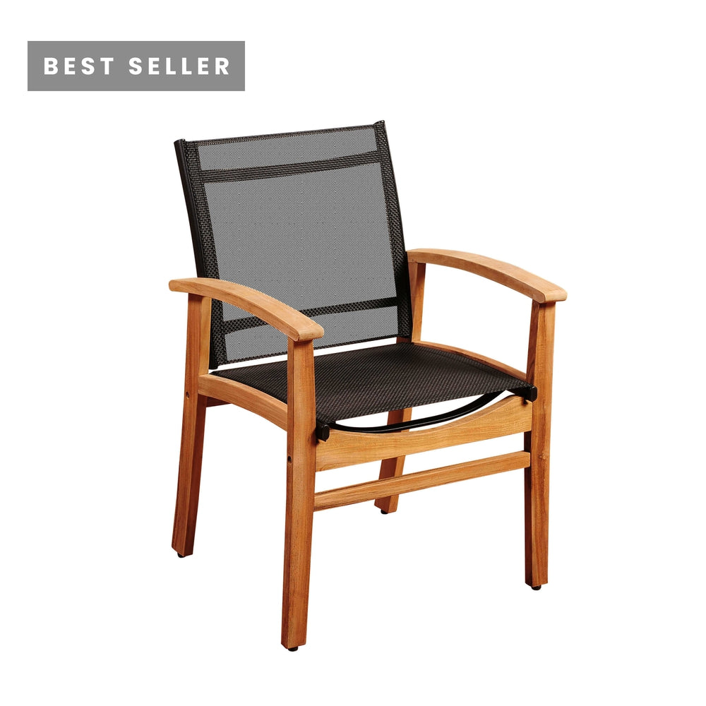 Fortuna Teak Dining Stackable Black Textile Wood Chair - 1 pc