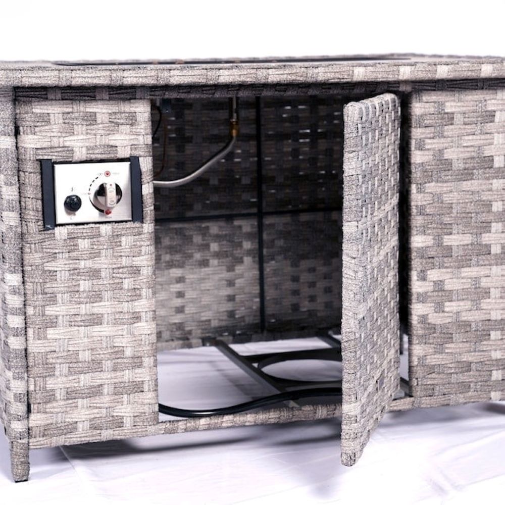 5-Piece Outdoor Patio Conversation Set with Firepit Table - Grey Wicker