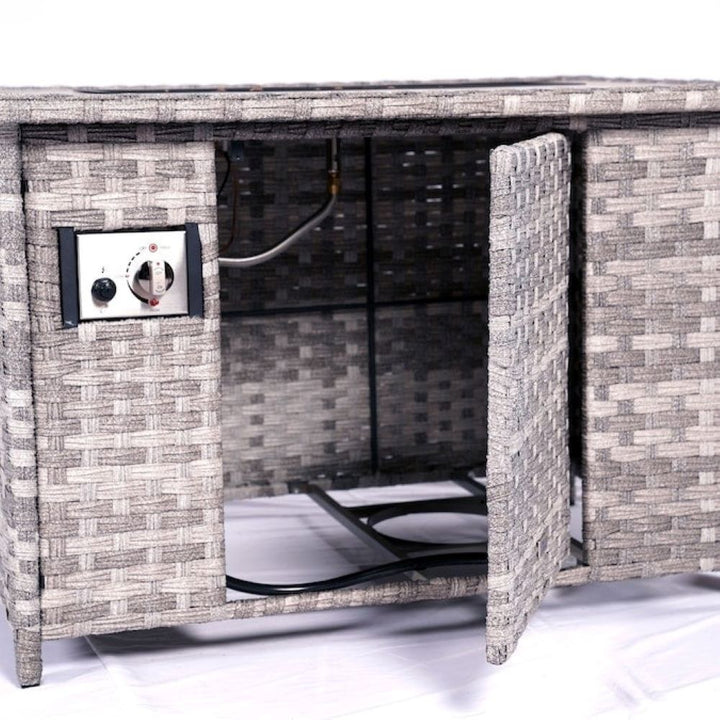 5-Piece Outdoor Patio Conversation Set with Firepit Table - Grey Wicker