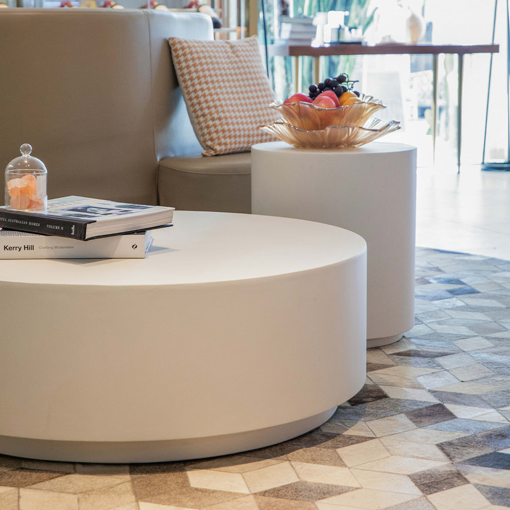 Elementi Rome Round Patio Coffee Table Indoor Outdoor Furniture Concrete, Cream White - 40 x 40 Inches - view 5