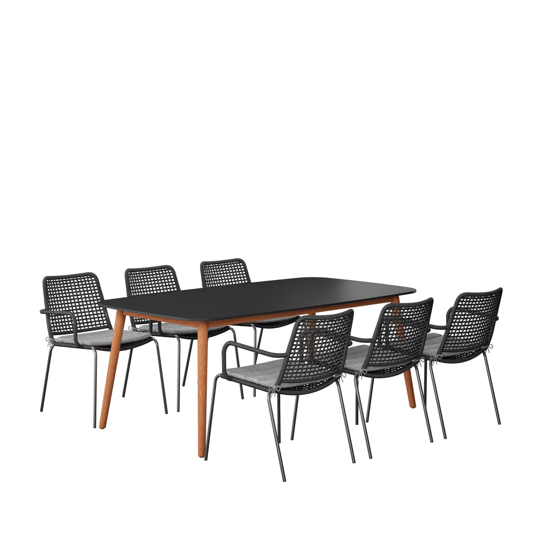 Chambak 7 Piece Indoor Outdoor Kitchen Dining Set - Black Table Rope chairs