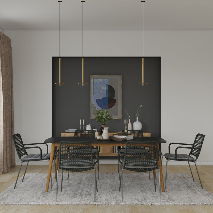 Chambak 7 Piece Indoor Outdoor Kitchen Dining Set - Black Table Rope chairs