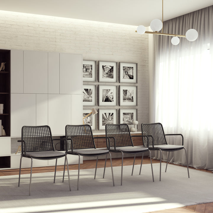 Chambak 7 Piece Indoor Outdoor Kitchen Dining Set - Black Table Rope chairs