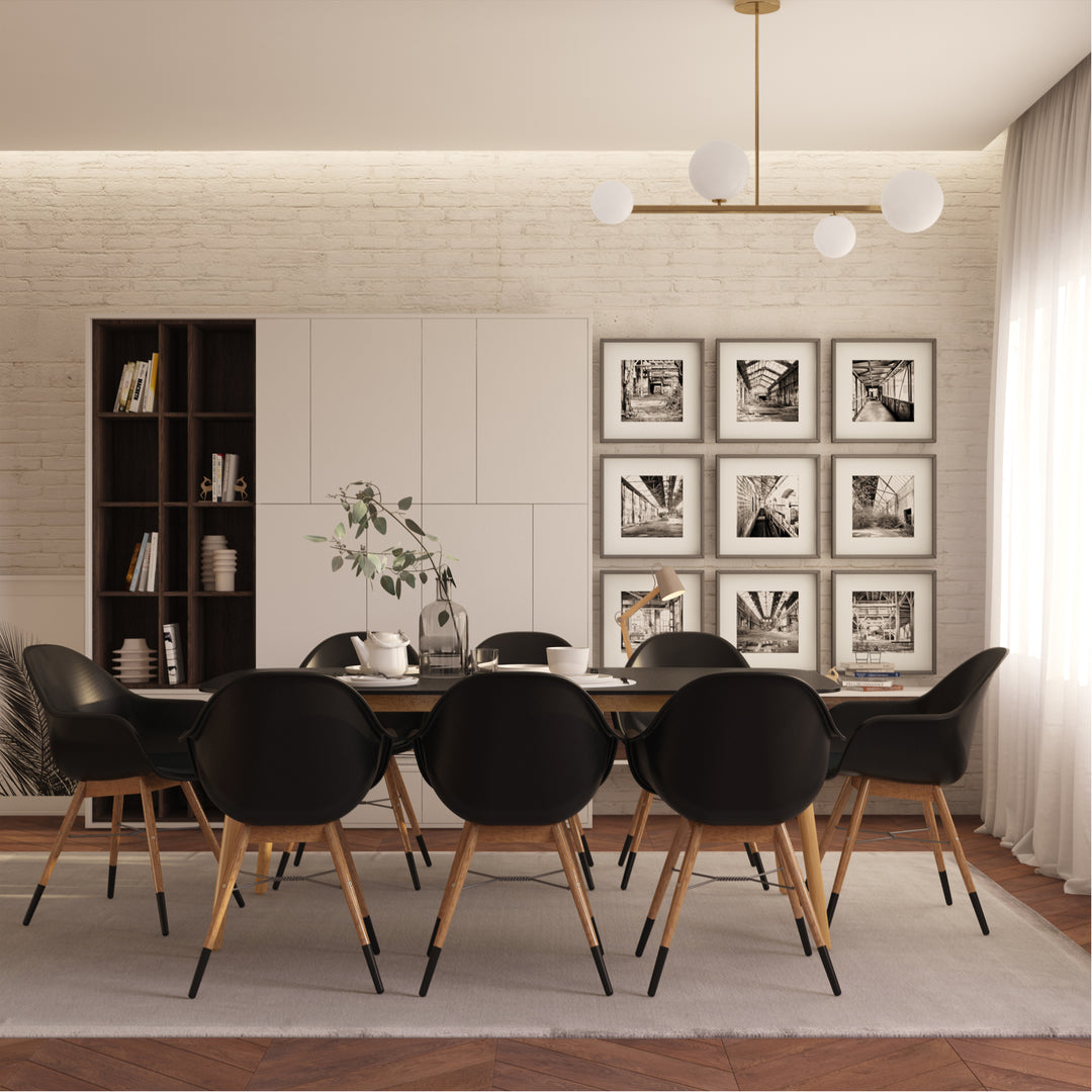 Midtown Concept 9 Piece Indoor Kitchen Dining Set - Black Table and Cushion Chairs