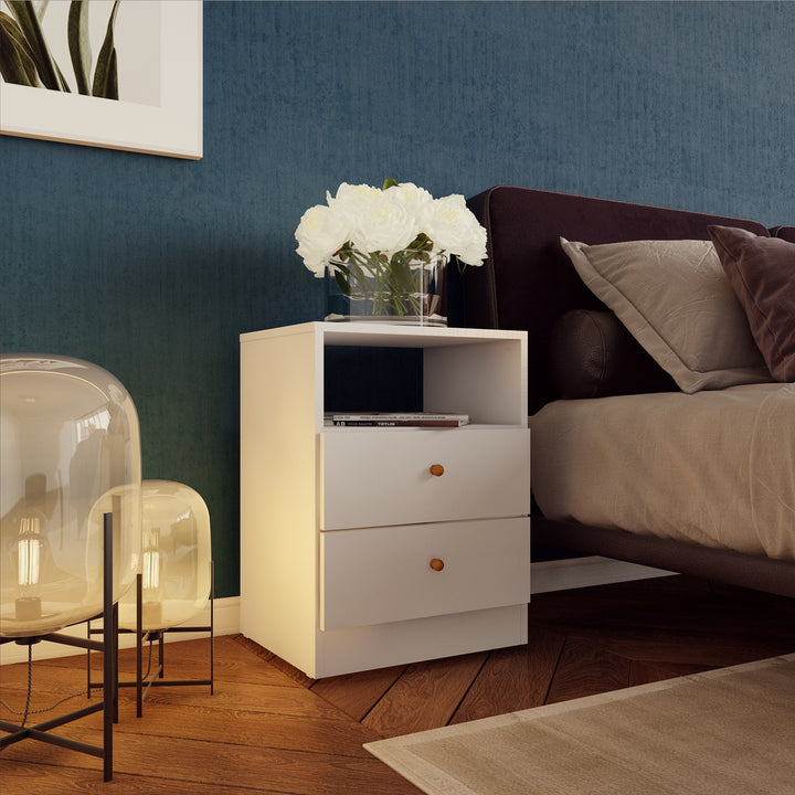 Midtown Concept 2-Drawer Nightstand with Open Shelf MDF Wood - White