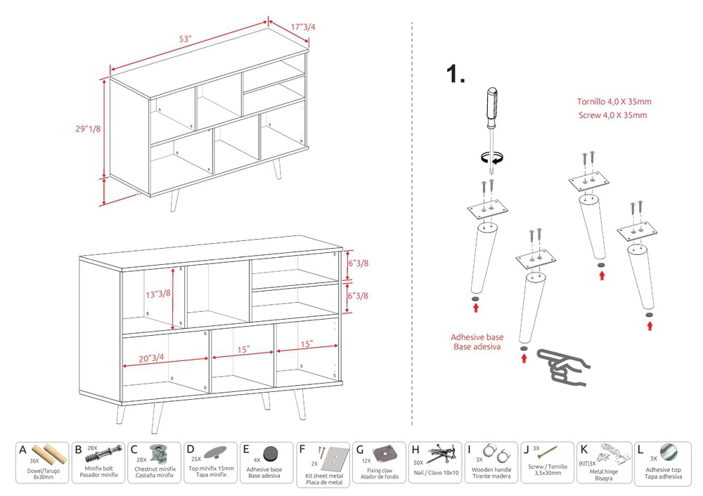 Midtown Concept 4-Shelf Buffet Table MDF Wood - Sand
