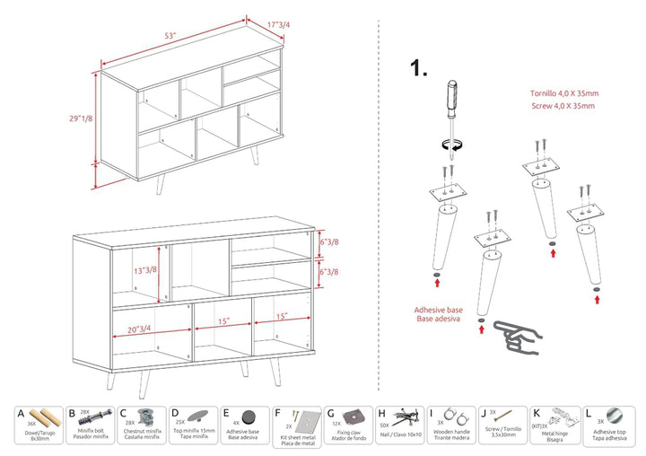 Midtown Concept 4-Shelf Buffet Table MDF Wood - Sand