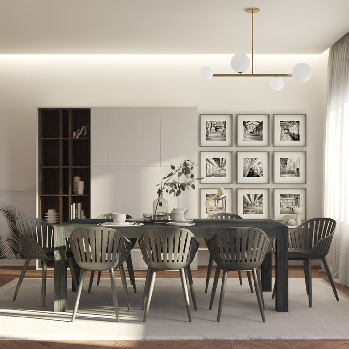 Midtown Concept Weathered 9-Piece Dining Table Set - Dark Grey and Black