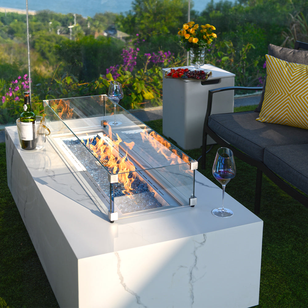 Carrara Outdoor Bianco White Fire Pit Table - view 2