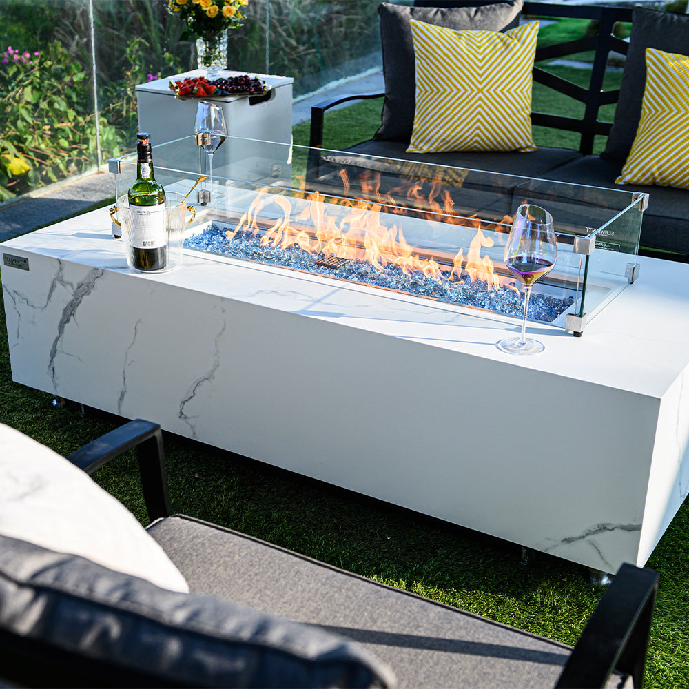 Carrara Outdoor Bianco White Fire Pit Table - view 9
