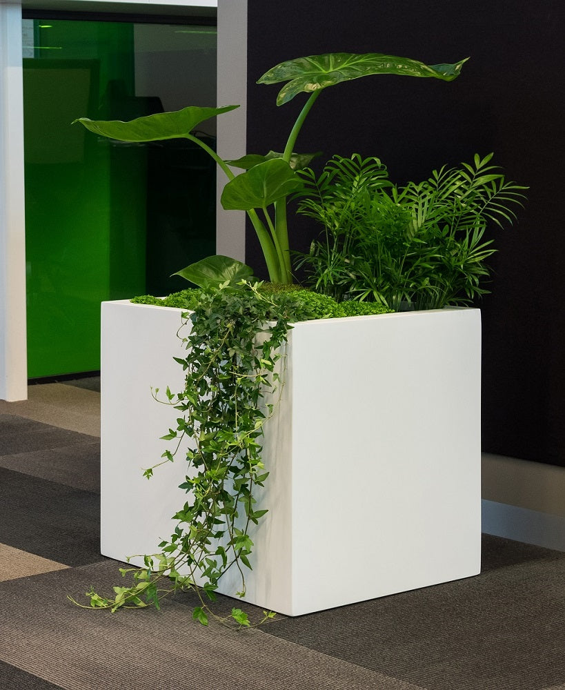 Block Square Planter Pot Indoor Outdoor Fiberstone Planter Box