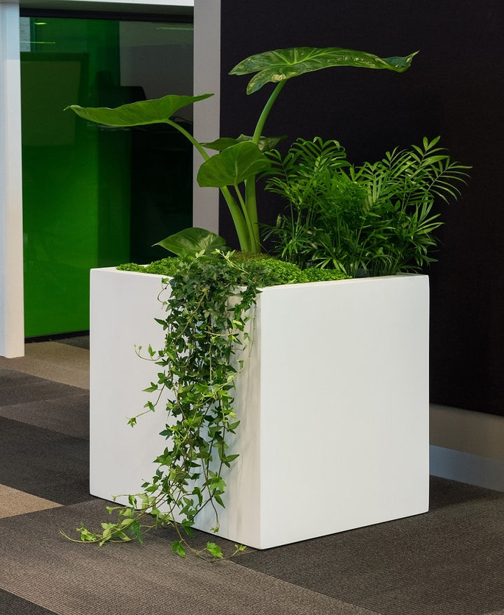 Block Square Planter Pot Indoor Outdoor Fiberstone Planter Box