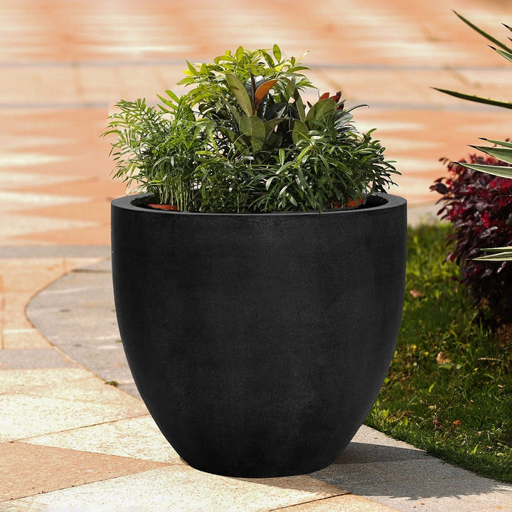 Jesslyn Round Planter Pot Indoor Outdoor Fiberstone Planter Box