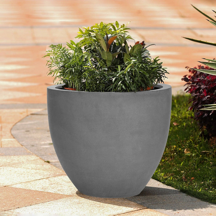 Jesslyn Round Planter Pot Indoor Outdoor Fiberstone Planter Box