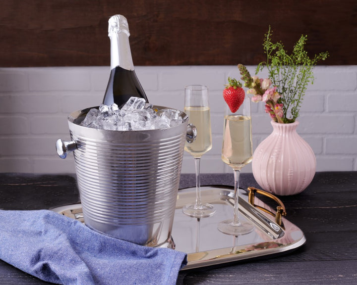 Serving Tray with Brass Handles - Stainless Steel - Rectangular
