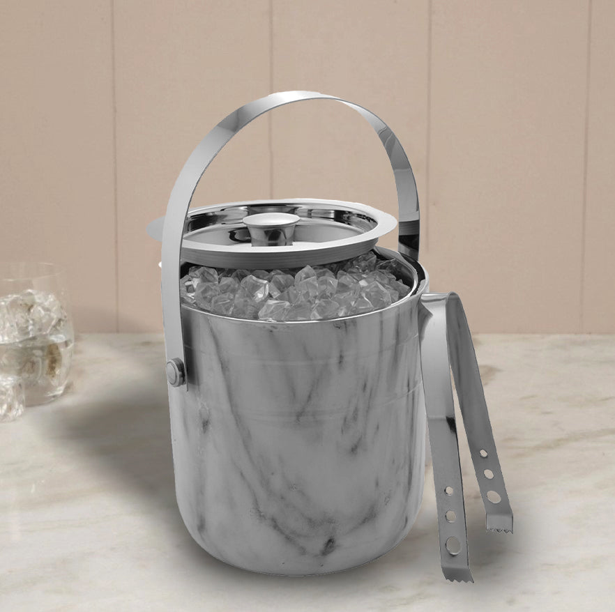 Ice Bucket & Tong - White Marble