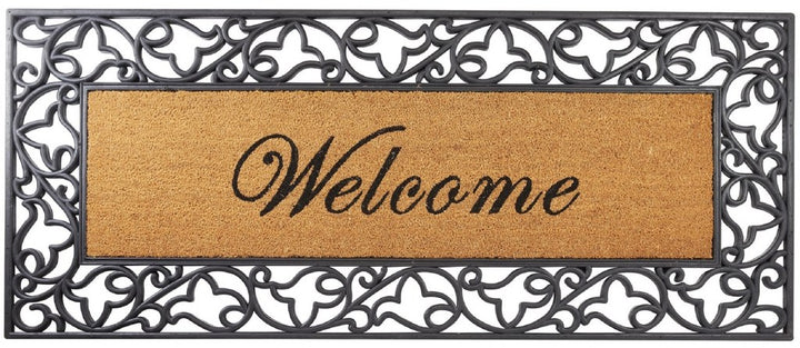 Floral Welcome Wrought Iron Rubber Coir Doormat
