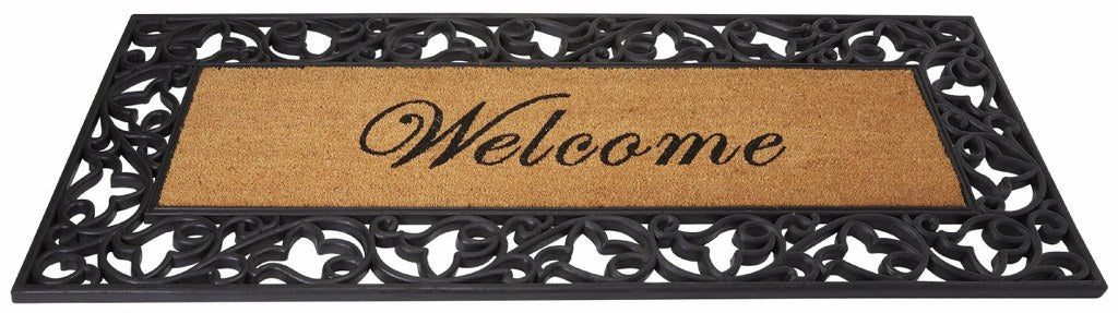 Floral Welcome Wrought Iron Rubber Coir Doormat