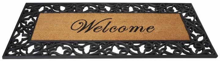 Floral Welcome Wrought Iron Rubber Coir Doormat