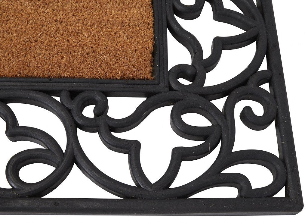 Floral Welcome Wrought Iron Rubber Coir Doormat