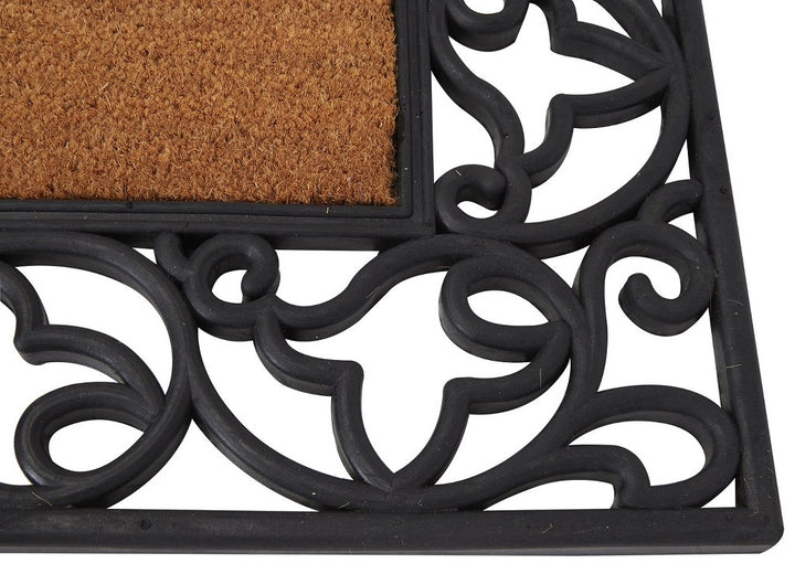 Floral Welcome Wrought Iron Rubber Coir Doormat