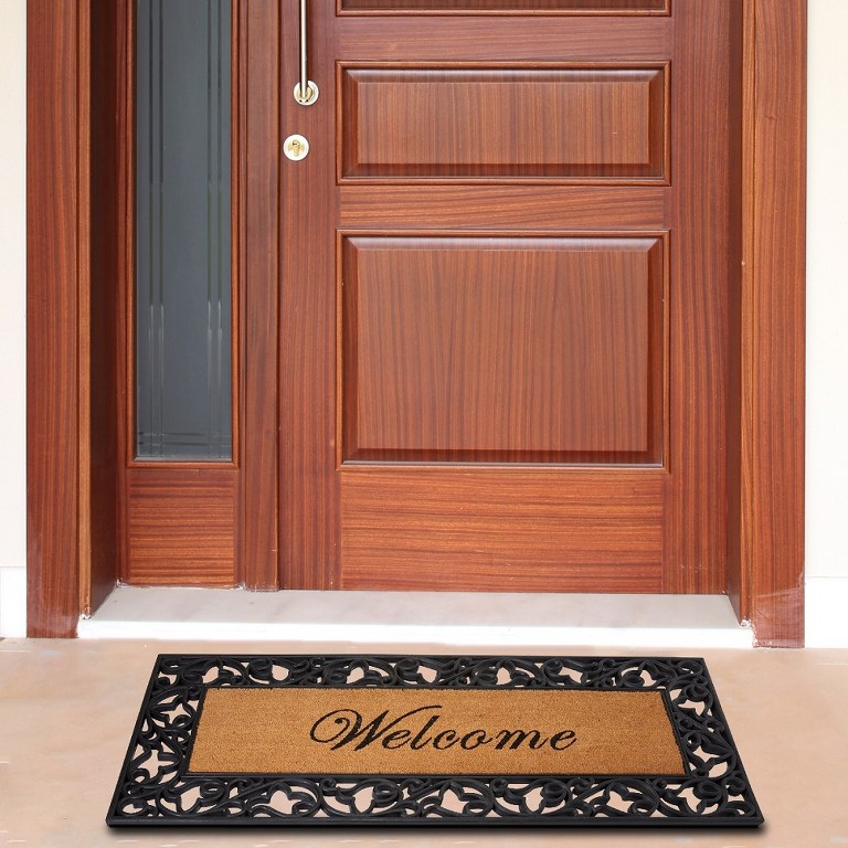 Floral Welcome Wrought Iron Rubber Coir Doormat