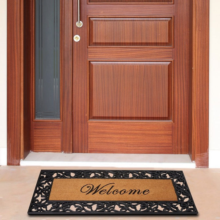 Floral Welcome Wrought Iron Rubber Coir Doormat