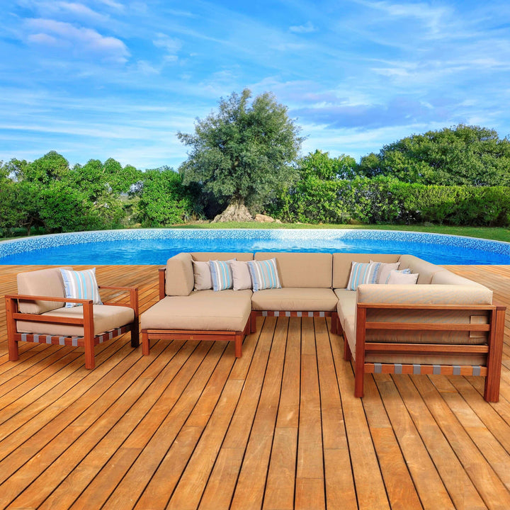 Derbyshire 7 Piece Eucalyptus Sectional Conversation Set