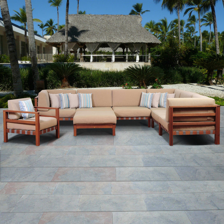 Derbyshire 8 Piece Eucalyptus Sectional Conversation Set