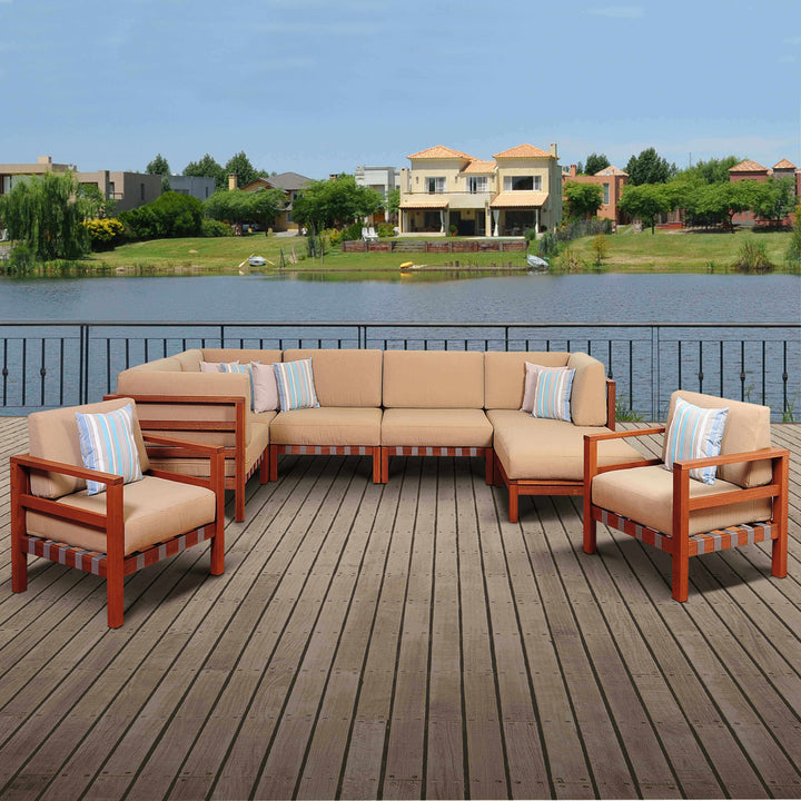 Derbyshire 9 Piece Eucalyptus Sectional Conversation Set