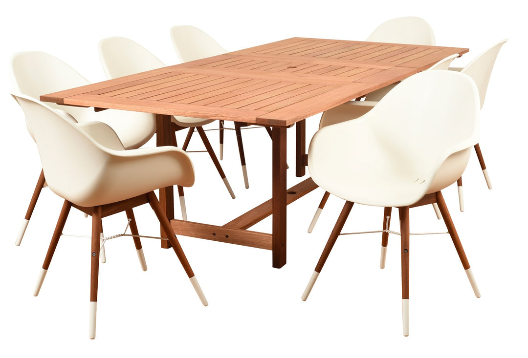 Charlotte 9 Piece Extendable Eucalyptus Wood Patio Dining Set