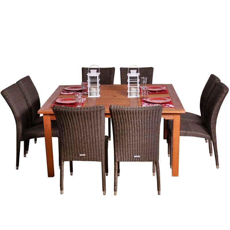 Provence 9 Piece Eucalyptus / Wicker Square Patio Dining Set